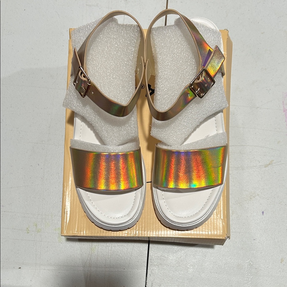Soda Gold Holographic Sandals